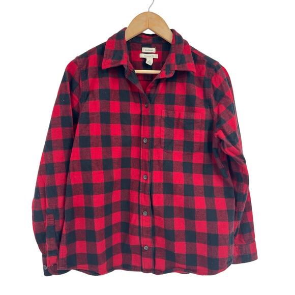 LL Bean Buffalo Plaid Red Checkered Flannel Button Down SP - Picture 1 of 4